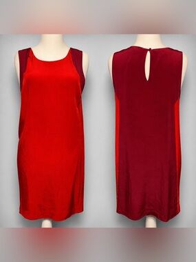 The Letter 100% Silk Red Burgundy Sheath Dress Colorblock Career Office Large